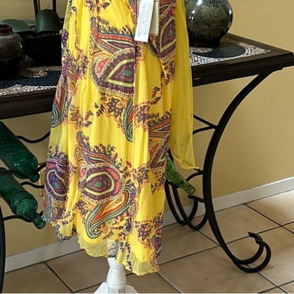 Vtg Jonathan Martin NWT Yellow Lavender Paisley Sleeveless Silk Cocktail Dress L - Picture 14 of 16